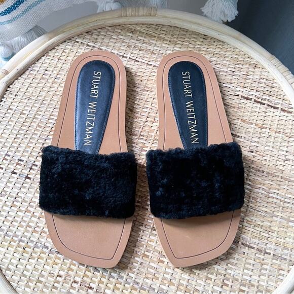 Stuart Weitzman Cammy Shearling-Strap Slide Sandals Women’s Size 6.5 - Picture 3 of 8